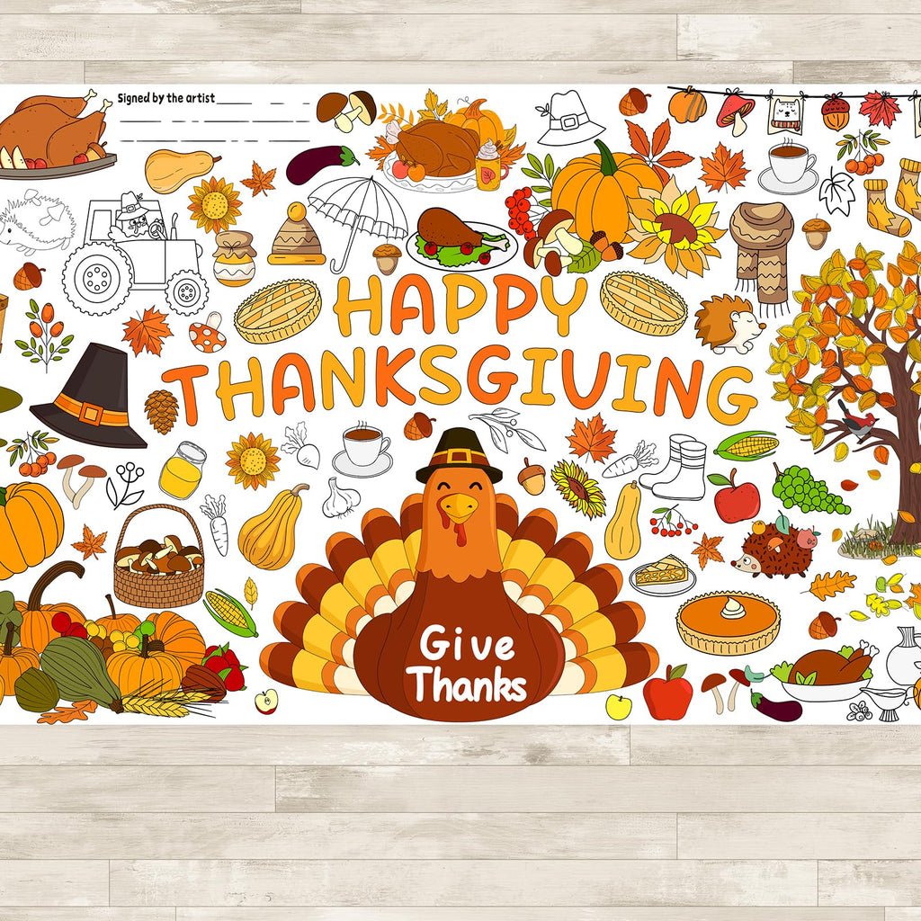AinDen Thanksgiving Coloring Tablecloth – 72x30 Inch Kids Craft Table Cover