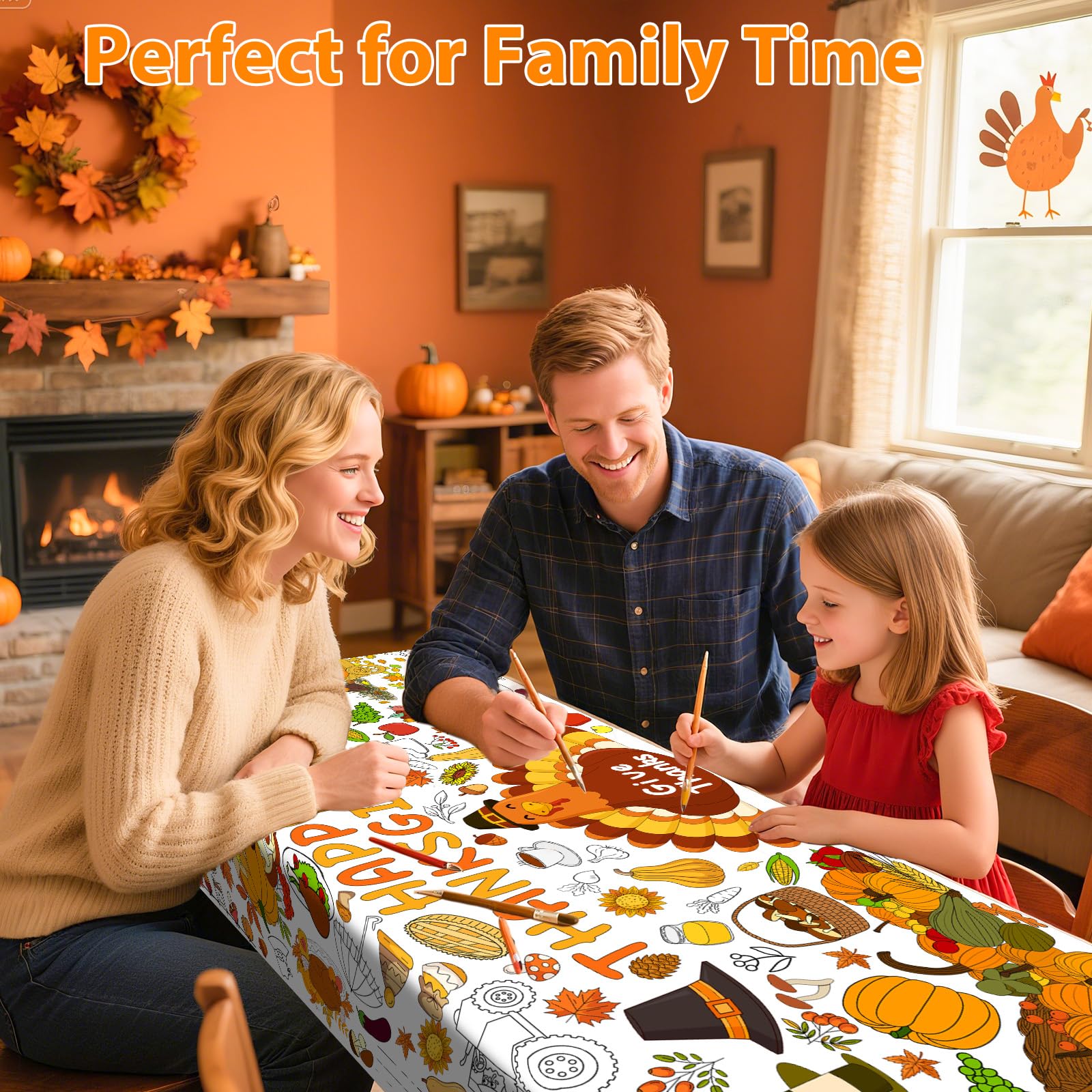 AinDen Thanksgiving Coloring Tablecloth – 72x30 Inch Kids Craft Table Cover