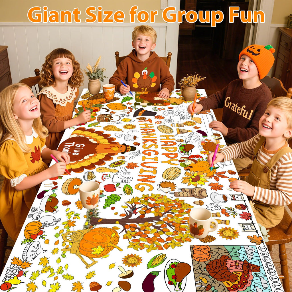 AinDen Thanksgiving Coloring Tablecloth – 72x30 Inch Kids Craft Table Cover