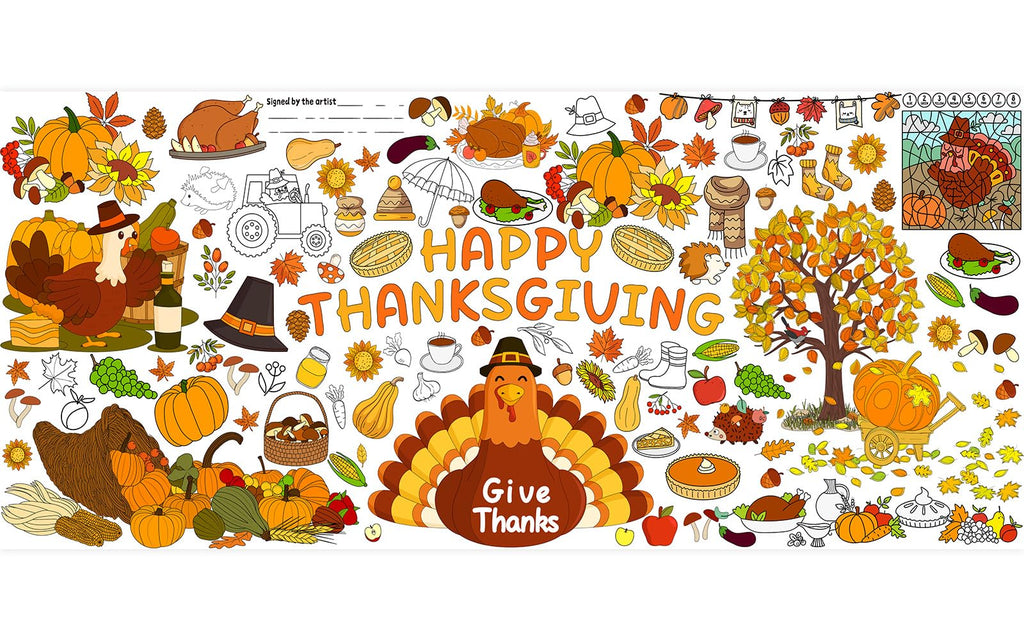AinDen Thanksgiving Coloring Tablecloth – 72x30 Inch Kids Craft Table Cover