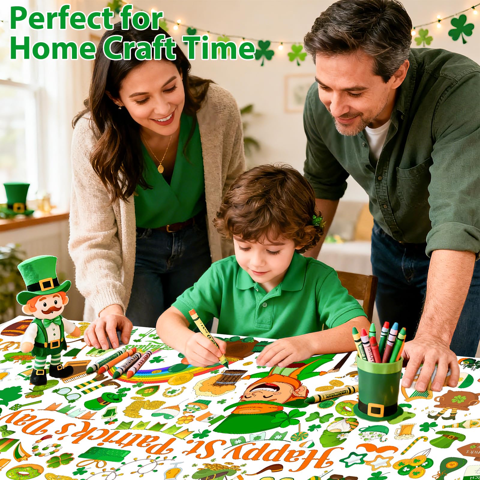 AinDen St Patrick's Day Coloring Tablecloth — Giant 72x30 Inch Poster for Kids, Classrooms & Parties