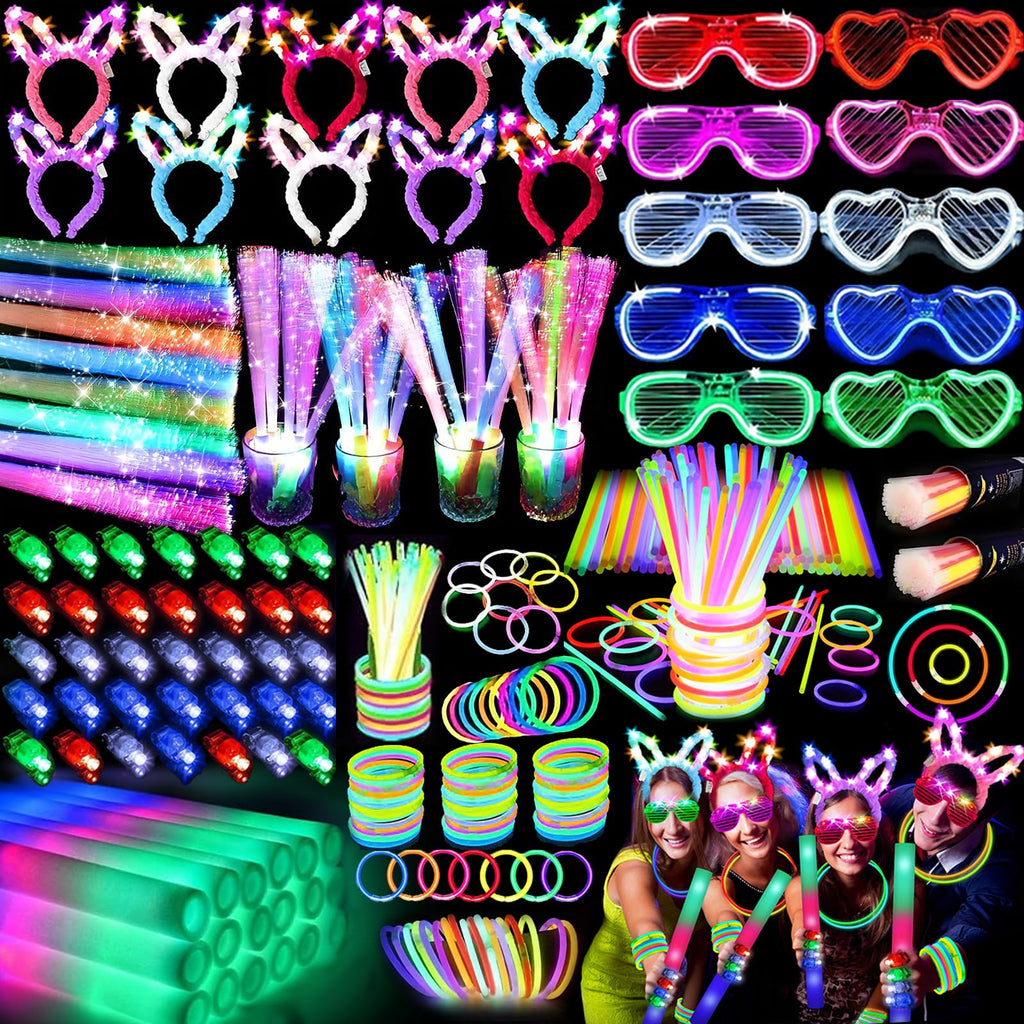 AioAuiy 186 PCS Glow in the Dark Party Set — Neon Sticks, Wands, LED Glasses & More