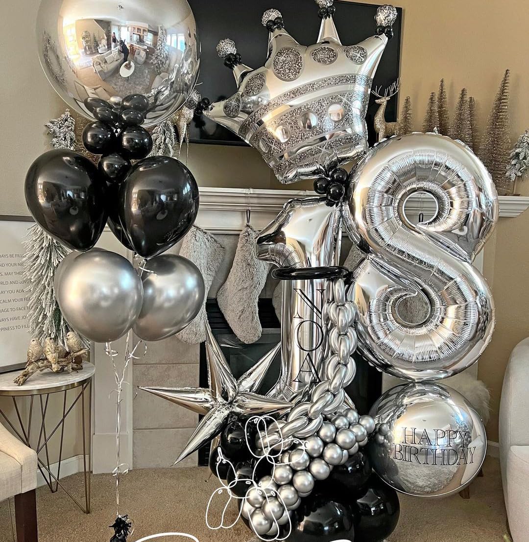 AIOZX Black & Silver Balloon Kit – 50pcs 12-Inch Balloons for Birthday, Graduation, New Year, Wedding