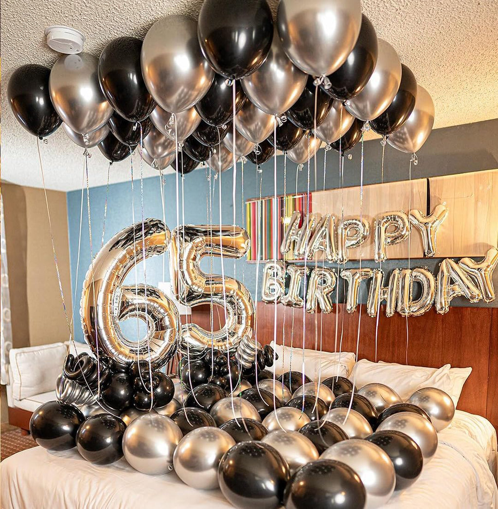 AIOZX Black & Silver Balloon Kit – 50pcs 12-Inch Balloons for Birthday, Graduation, New Year, Wedding