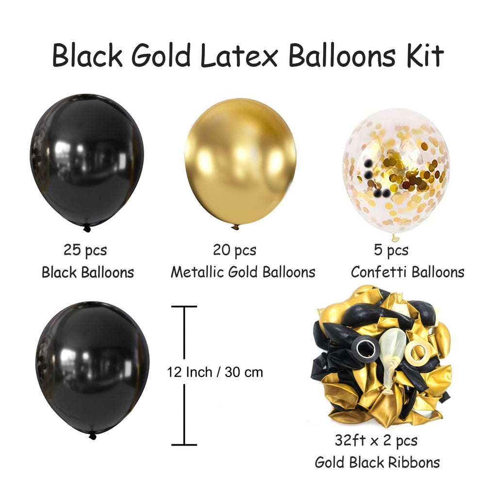 AIOZX Black and Gold Balloons Kit – 50pcs, 12in Confetti Party Decorations