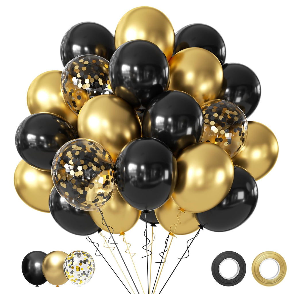 AIOZX Black and Gold Balloons Kit – 50pcs, 12in Confetti Party Decorations