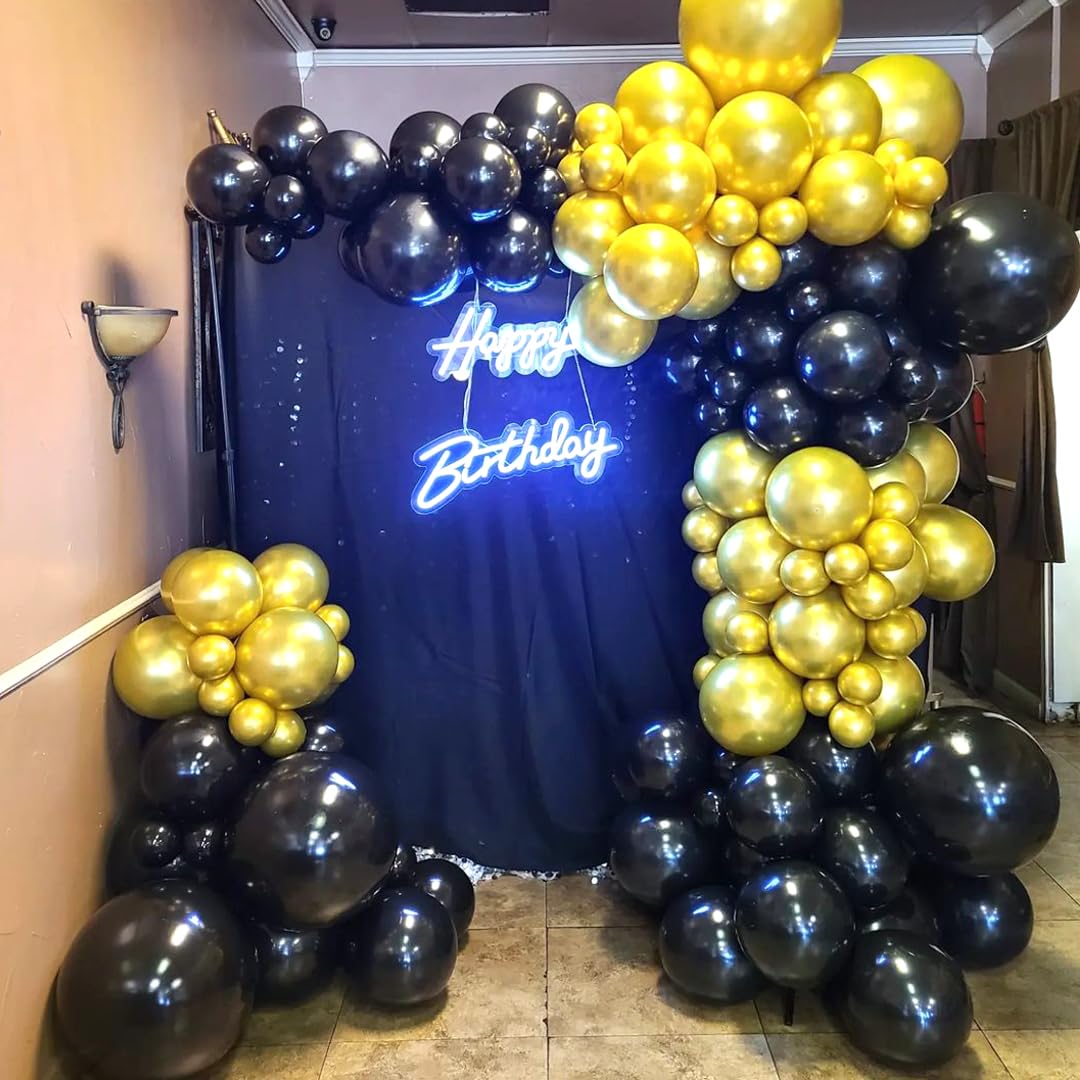 AIOZX Black and Gold Balloons Kit – 50pcs, 12in Confetti Party Decorations