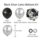 AIOZX Black & Silver Balloon Kit – 50pcs 12-Inch Balloons for Birthday, Graduation, New Year, Wedding