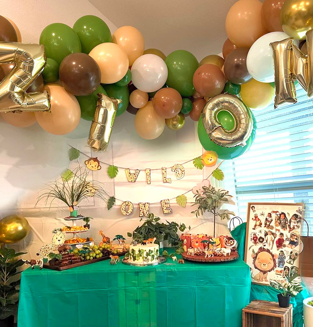 AIOZX Green & Brown Balloons Set – 60 Pcs, 12in Jungle Safari Theme