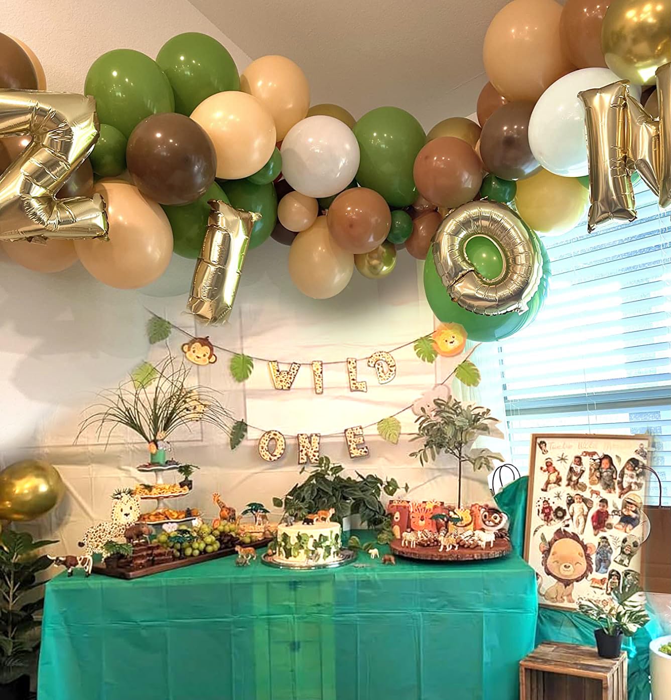 AIOZX Green & Brown Balloons Set – 60 Pcs, 12in Jungle Safari Theme