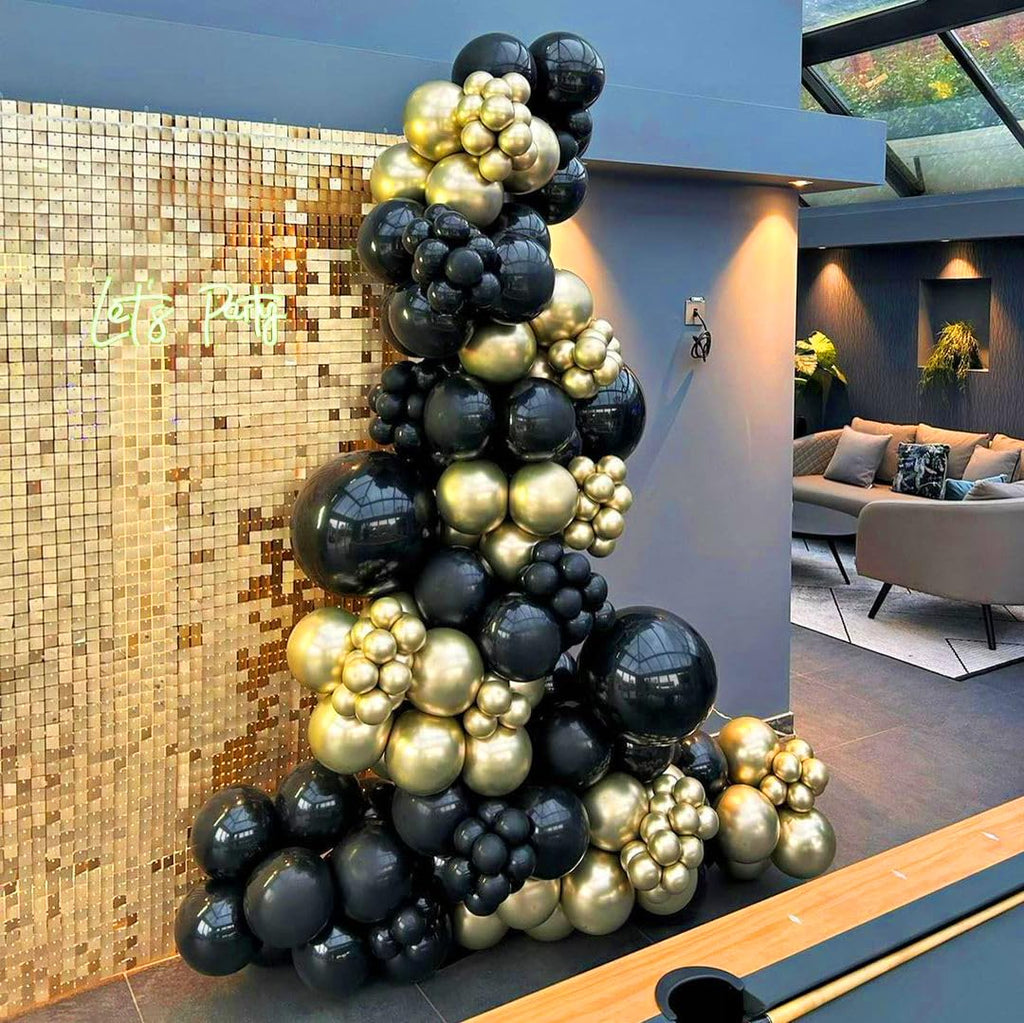AIOZX Black and Gold Balloons Kit – 50pcs, 12in Confetti Party Decorations