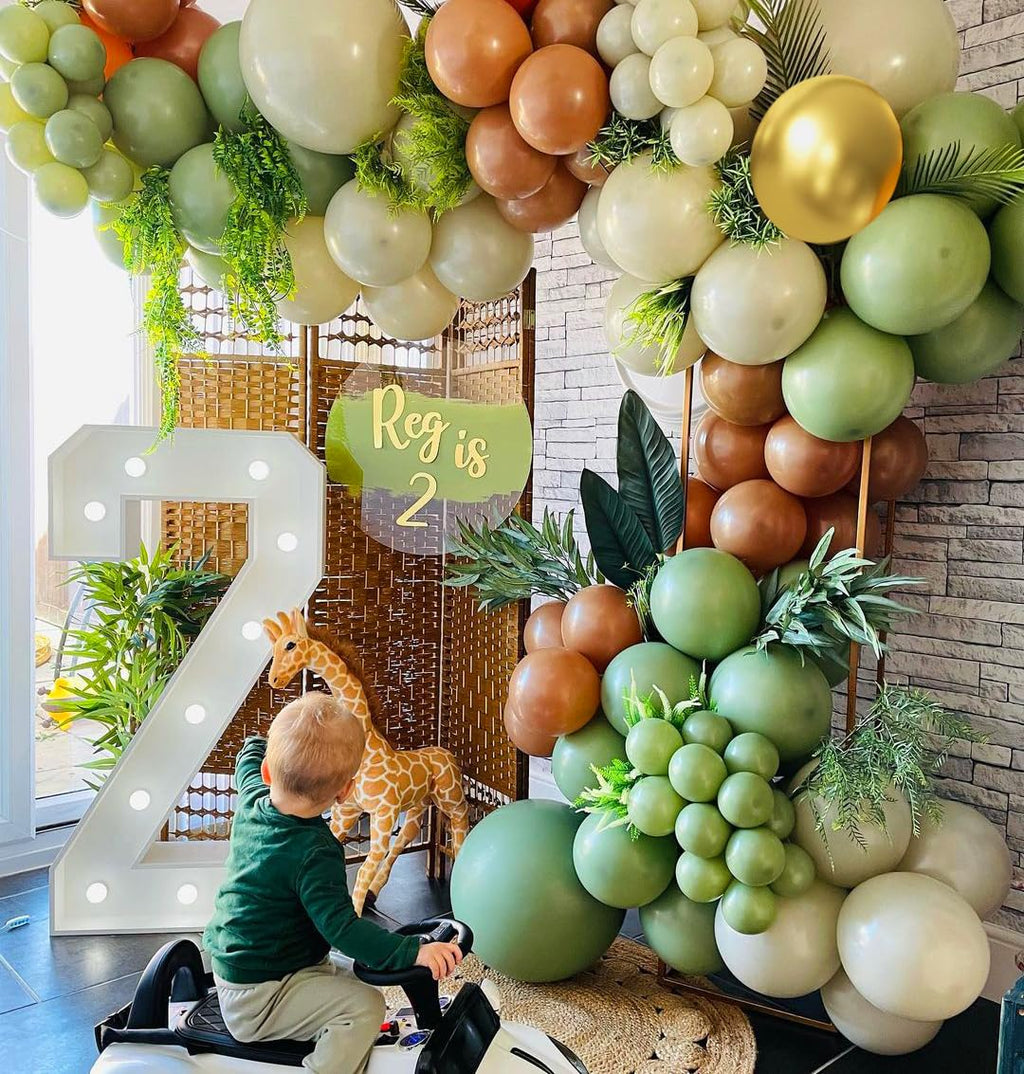 AIOZX Green & Brown Balloons Set – 60 Pcs, 12in Jungle Safari Theme