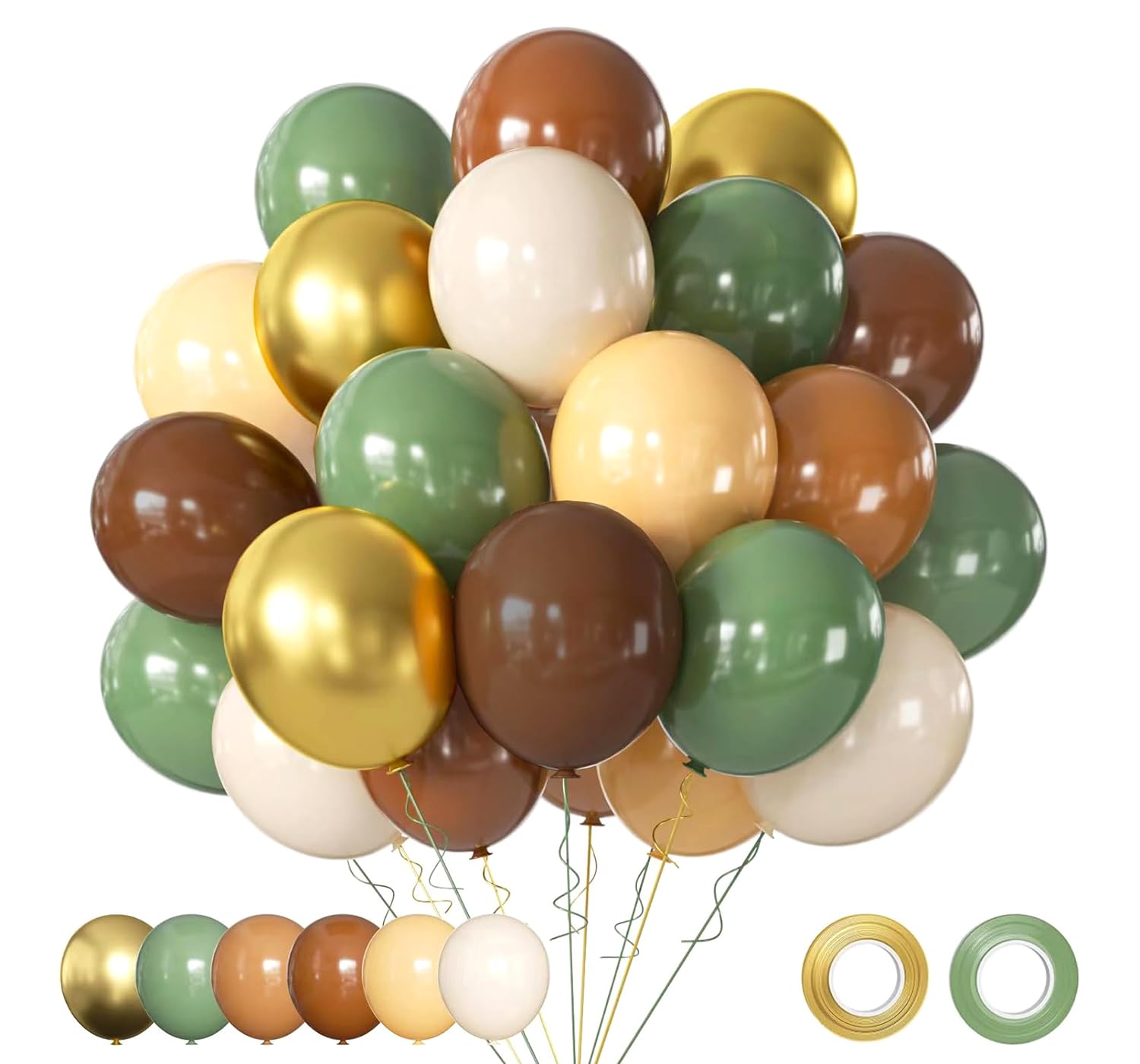 AIOZX Green & Brown Balloons Set – 60 Pcs, 12in Jungle Safari Theme