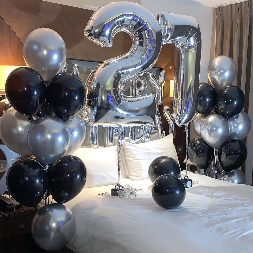 AIOZX Black & Silver Balloon Kit – 50pcs 12-Inch Balloons for Birthday, Graduation, New Year, Wedding