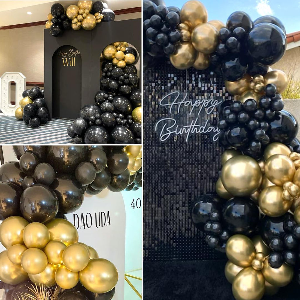 AIOZX Black and Gold Balloons Kit – 50pcs, 12in Confetti Party Decorations