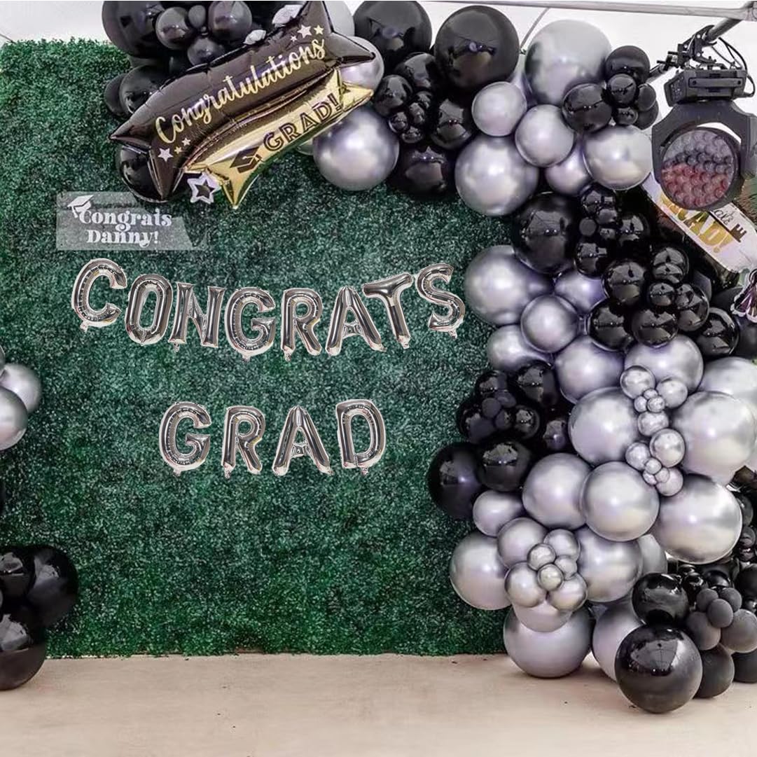 AIOZX Black & Silver Balloon Kit – 50pcs 12-Inch Balloons for Birthday, Graduation, New Year, Wedding