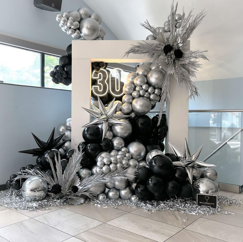 AIOZX Black & Silver Balloon Kit – 50pcs 12-Inch Balloons for Birthday, Graduation, New Year, Wedding