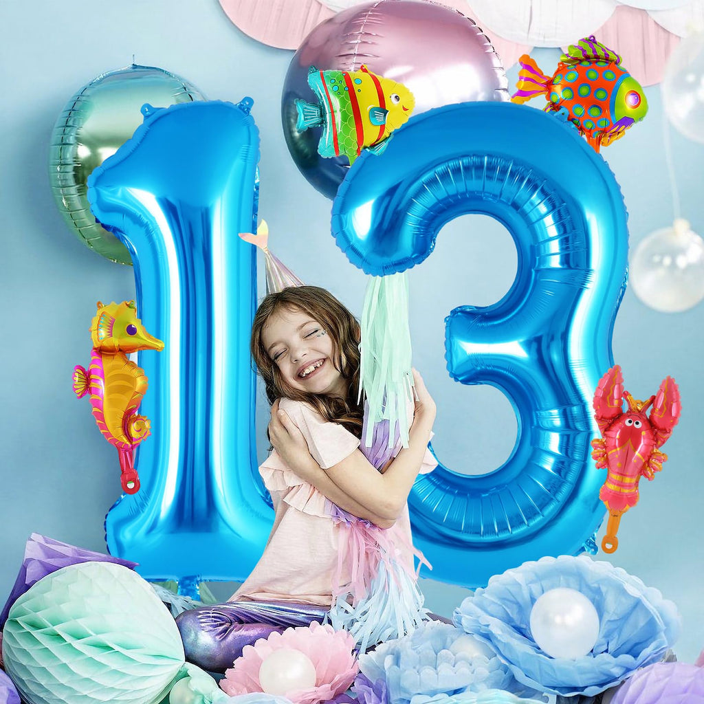 AIQINHU Sea Animal Blue 3 Balloon Set — 40-Inch Foil Balloon with 4 Mini Ocean Balloons