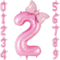 AIQINHU Bow Pink 2 Balloon – 40 Inch Large Foil Number Balloons with Bow for Birthday Parties