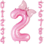 AIQINHU Bow Pink 2 Balloon – 40 Inch Large Foil Number Balloons with Bow for Birthday Parties