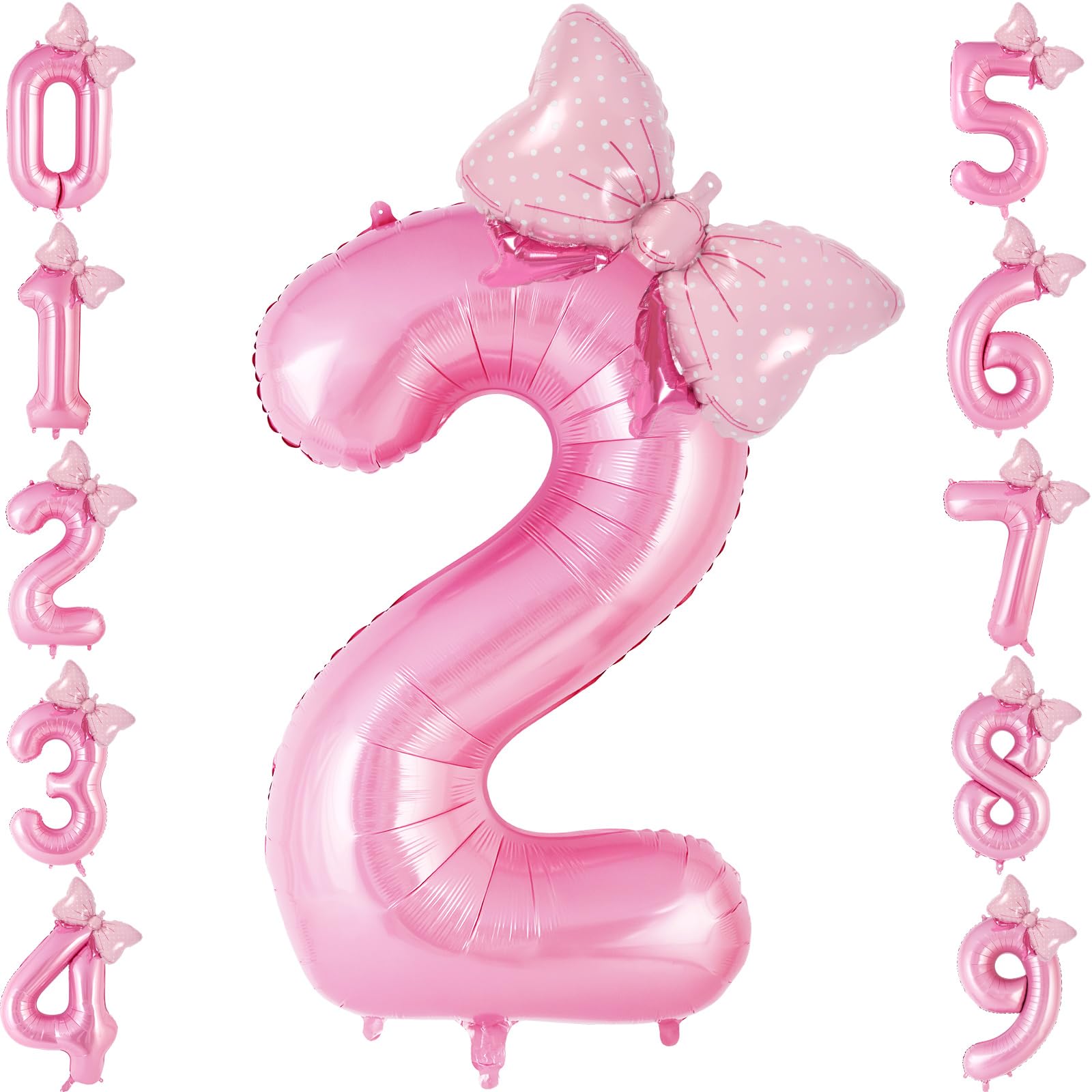 AIQINHU Bow Pink 2 Balloon – 40 Inch Large Foil Number Balloons with Bow for Birthday Parties