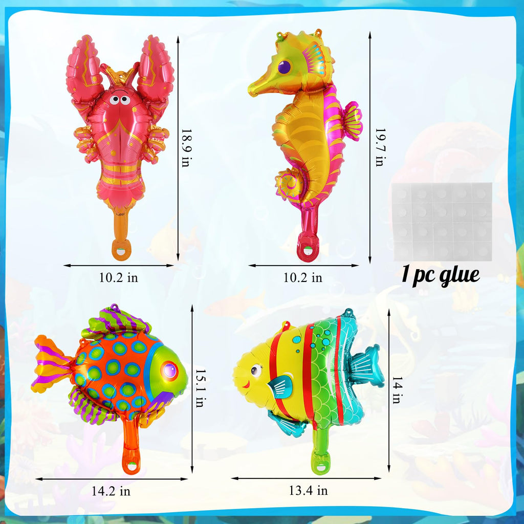 AIQINHU Sea Animal Blue 3 Balloon Set — 40-Inch Foil Balloon with 4 Mini Ocean Balloons