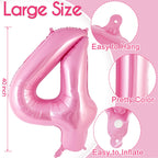 AIQINHU Bow Pink Number 4 Balloon Set – 40 Inch Foil Balloons with Bow for Birthday Parties