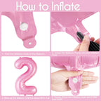 AIQINHU Bow Pink 2 Balloon – 40 Inch Large Foil Number Balloons with Bow for Birthday Parties