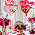 AIQINHU Red Heart Valentine Balloons – 16 Pcs I Love You Foil Balloons for Valentines Day and Romantic Nights
