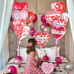 AIQINHU Red Heart Valentine Balloons – 16 Pcs I Love You Foil Balloons for Valentines Day and Romantic Nights