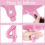 AIQINHU Bow Pink Number 4 Balloon Set – 40 Inch Foil Balloons with Bow for Birthday Parties