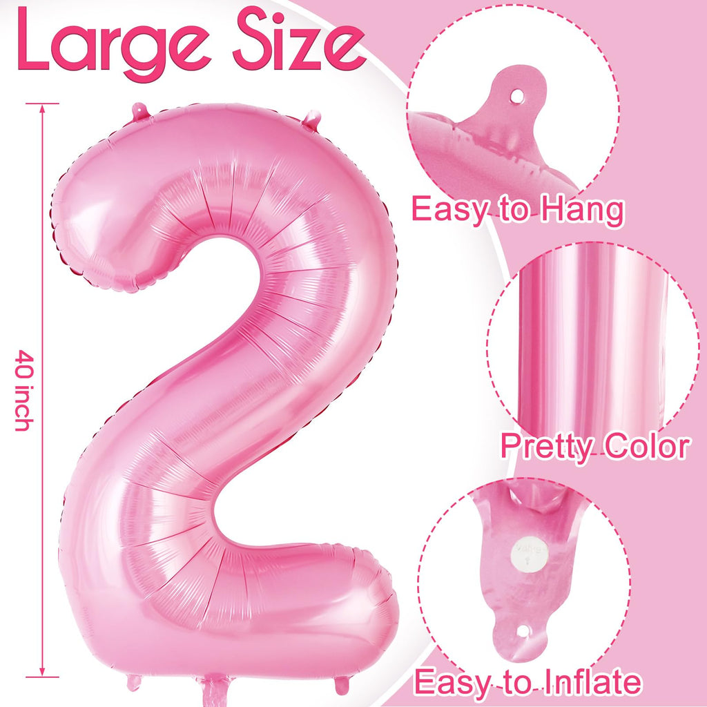 AIQINHU Bow Pink 2 Balloon – 40 Inch Large Foil Number Balloons with Bow for Birthday Parties