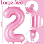 AIQINHU Bow Pink 2 Balloon – 40 Inch Large Foil Number Balloons with Bow for Birthday Parties