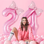 AIQINHU Bow Pink Number 4 Balloon Set – 40 Inch Foil Balloons with Bow for Birthday Parties