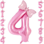 AIQINHU Bow Pink Number 4 Balloon Set – 40 Inch Foil Balloons with Bow for Birthday Parties