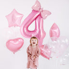 AIQINHU Bow Pink Number 4 Balloon Set – 40 Inch Foil Balloons with Bow for Birthday Parties