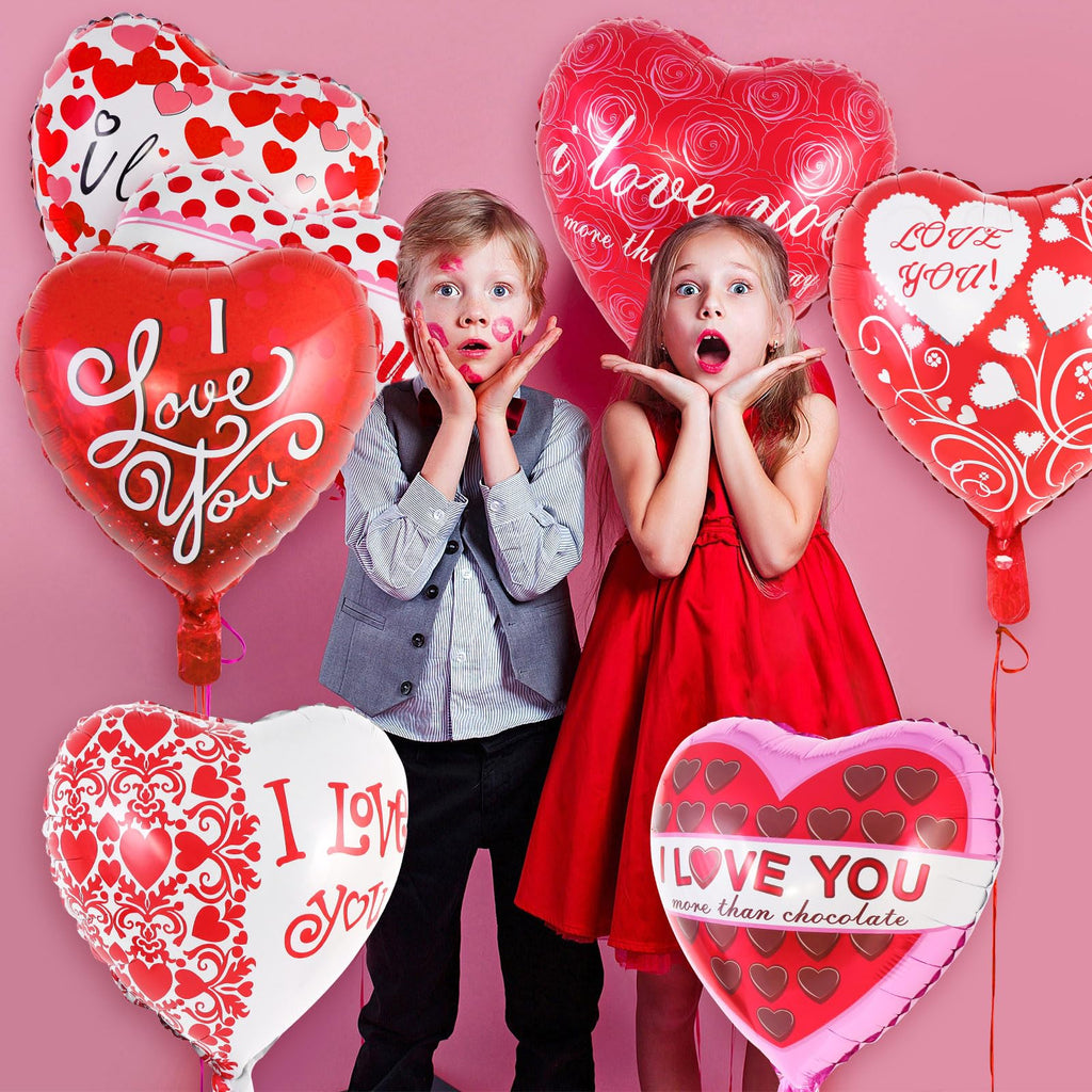 AIQINHU Red Heart Valentine Balloons – 16 Pcs I Love You Foil Balloons for Valentines Day and Romantic Nights