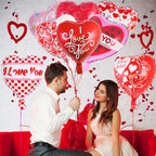 AIQINHU Red Heart Valentine Balloons – 16 Pcs I Love You Foil Balloons for Valentines Day and Romantic Nights