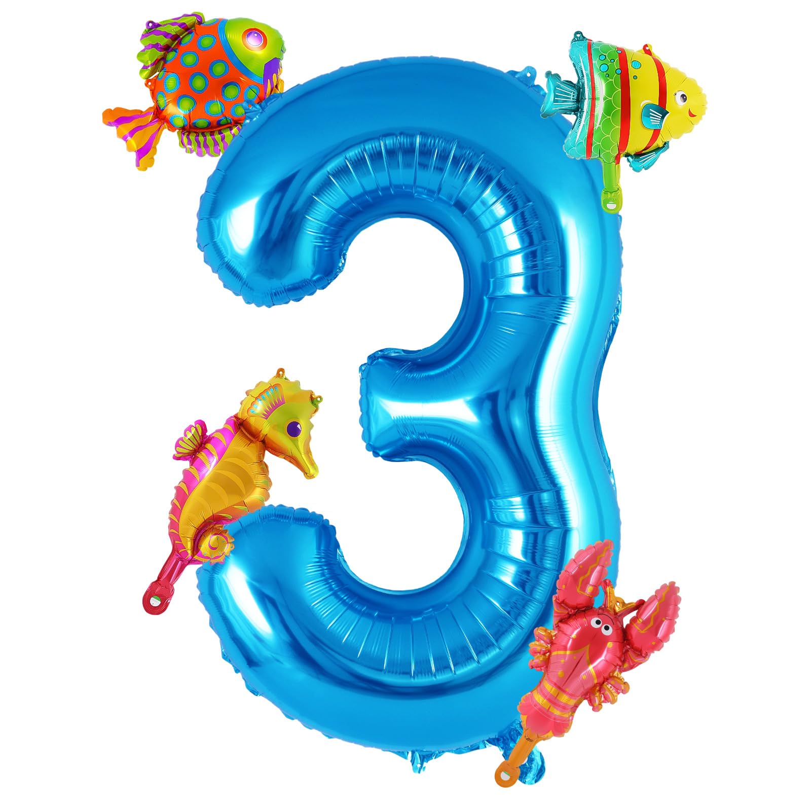 AIQINHU Sea Animal Blue 3 Balloon Set — 40-Inch Foil Balloon with 4 Mini Ocean Balloons
