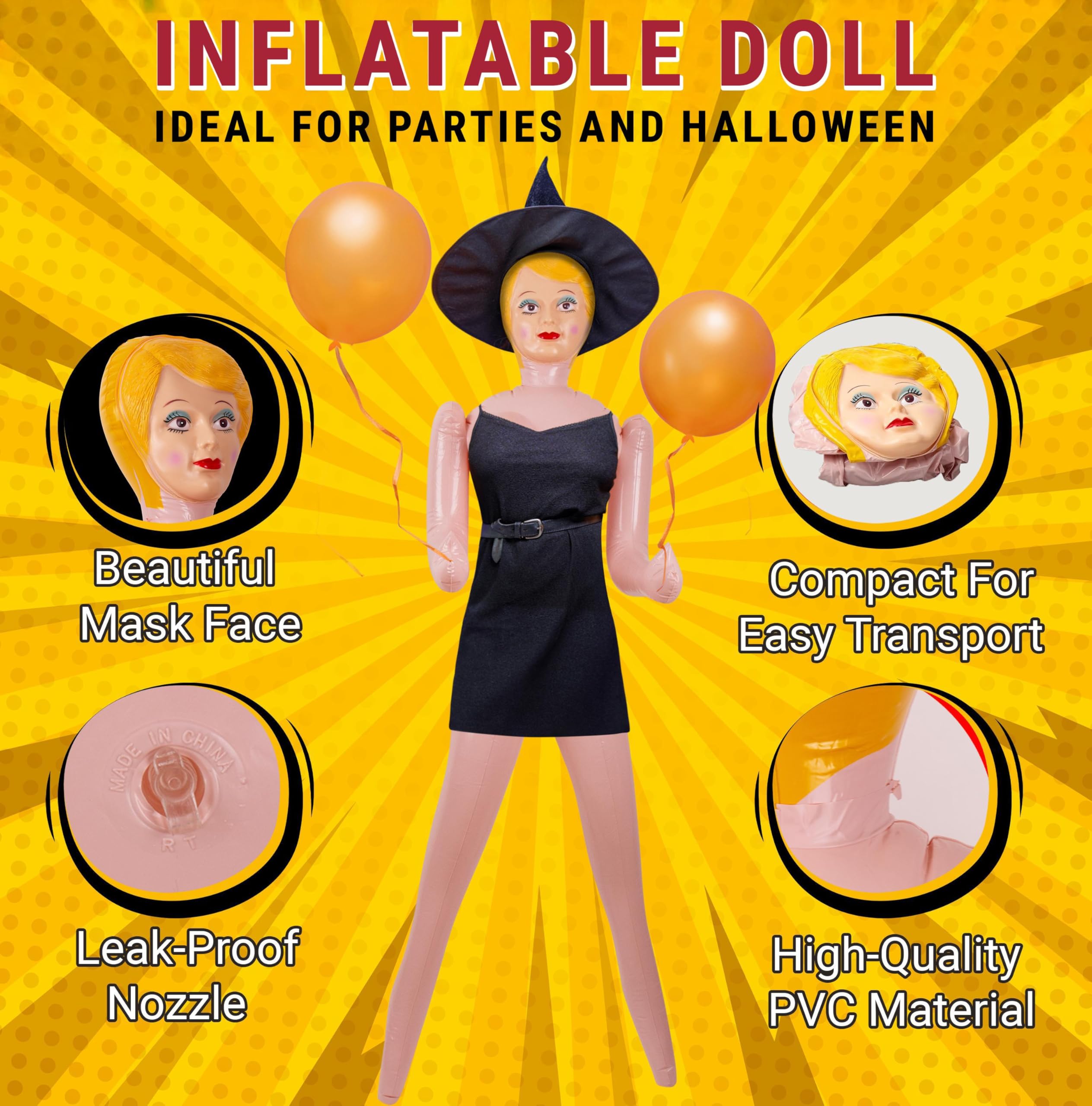 AIR GAG Decorative Inflatable – 59-Inch Party Doll for Gags, Decor & Events
