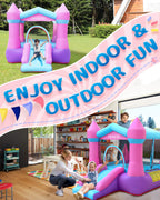 AirMyFun Pink Inflatable Toddler Bounce House with Blower – Indoor/Outdoor Jumping Castle for Kids 3-8 (82011B)