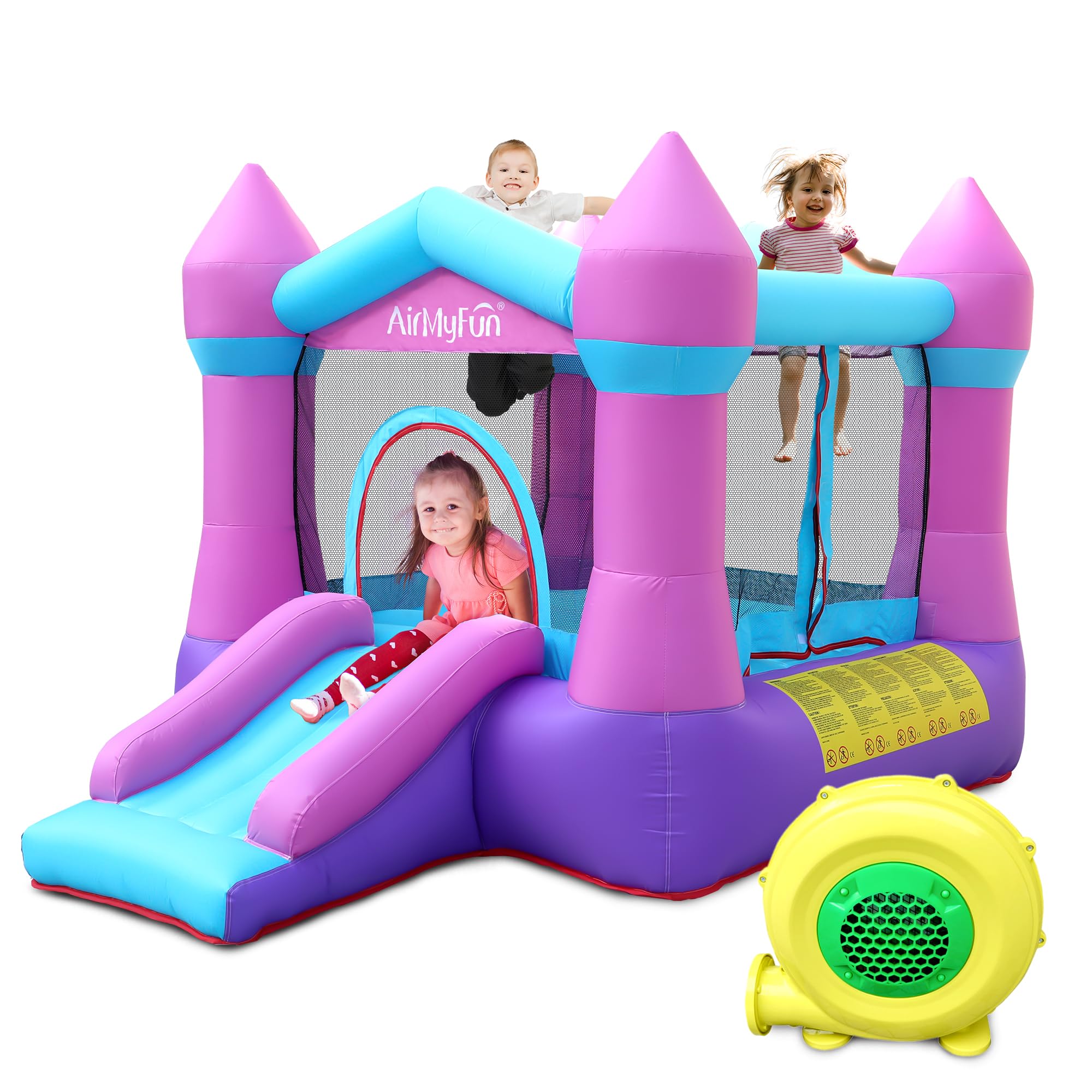 AirMyFun Pink Inflatable Toddler Bounce House with Blower – Indoor/Outdoor Jumping Castle for Kids 3-8 (82011B)