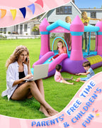 AirMyFun Pink Inflatable Toddler Bounce House with Blower – Indoor/Outdoor Jumping Castle for Kids 3-8 (82011B)