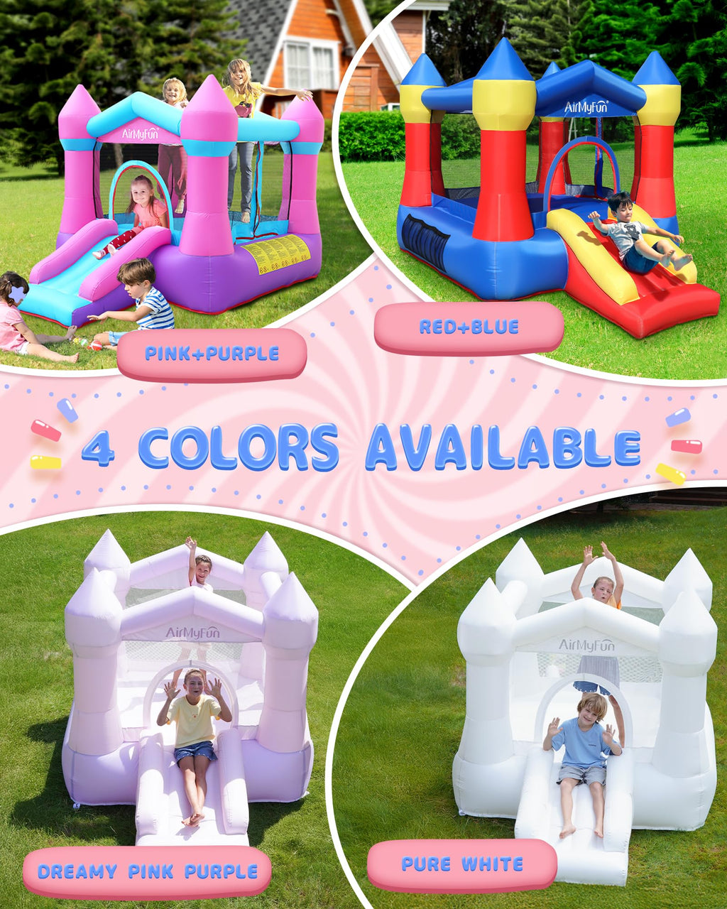 AirMyFun Pink Inflatable Toddler Bounce House with Blower – Indoor/Outdoor Jumping Castle for Kids 3-8 (82011B)