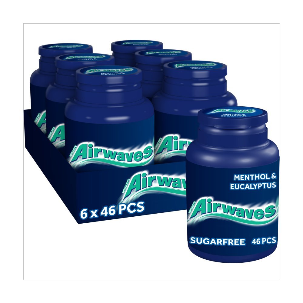Airwaves Menthol & Eukalyptus Zuckerfreier Kaugummi Flasche 46 Stück (6er Pack)