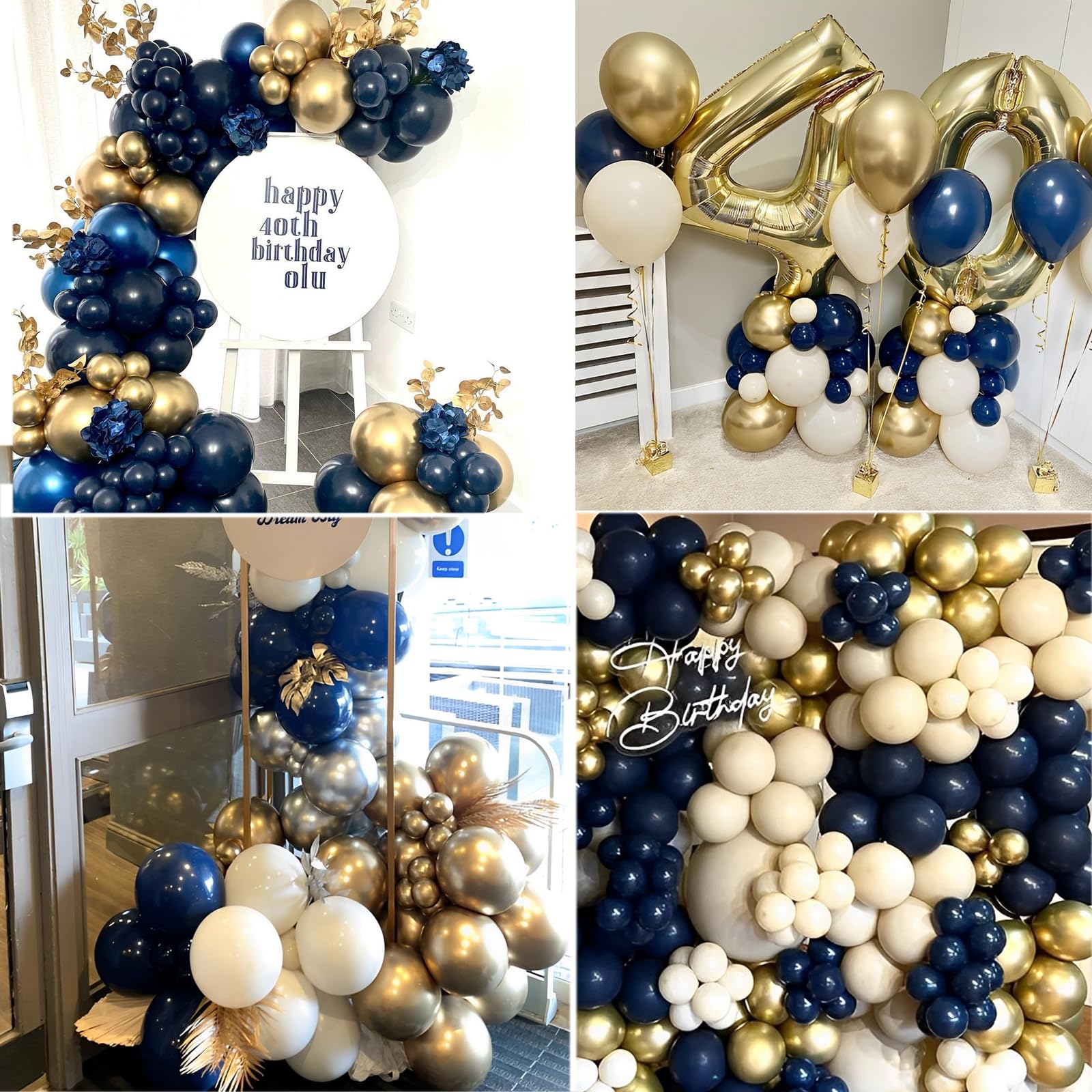 Aiwolf Navy Blue Gold White Balloons Set – 50 Latex 12-Inch Balloons for Weddings & Parties