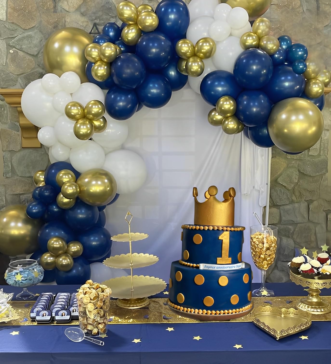 Aiwolf Navy Blue Gold White Balloons Set – 50 Latex 12-Inch Balloons for Weddings & Parties