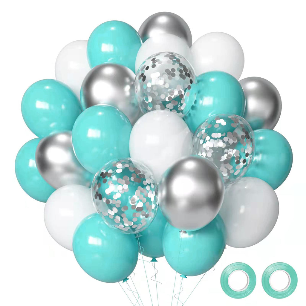 Aiwolf Teal Blue Silver Balloons – 50Pcs Confetti Latex Party Decorations for Weddings & Celebrations