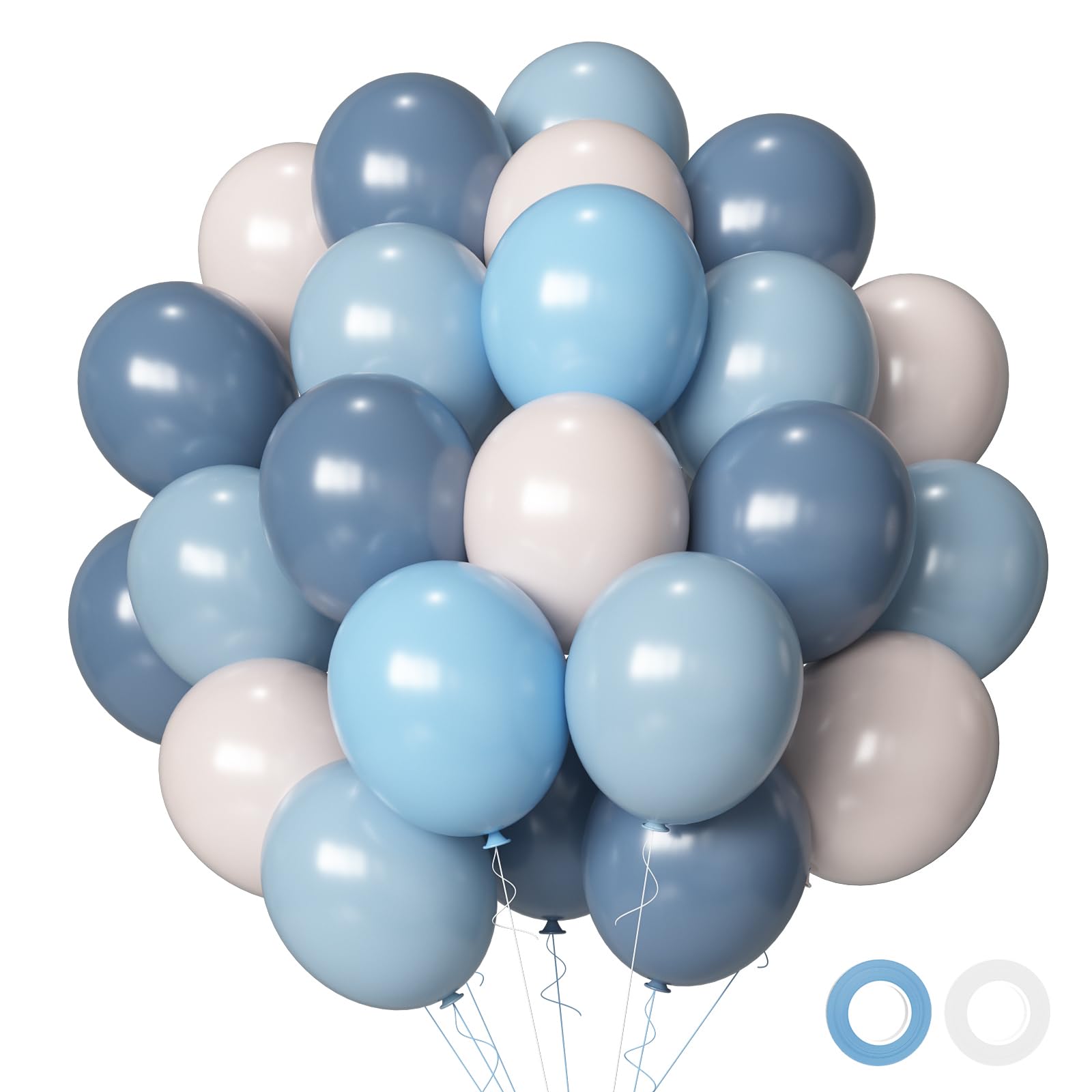 AIWolf Dusty Blue Sand White Balloons Set – 50 Pcs, 12-Inch Latex for Birthday, Baby Shower & Bridal Parties