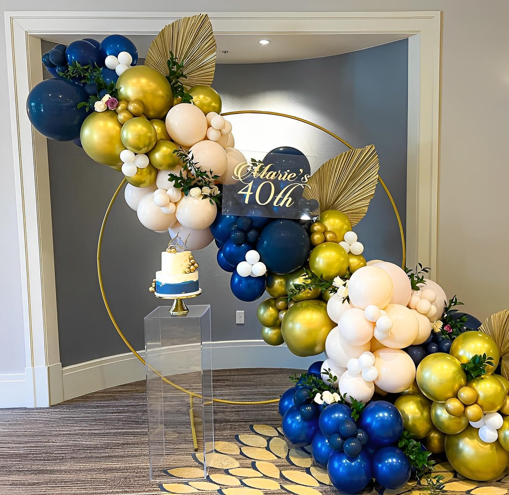 Aiwolf Navy Blue Gold White Balloons Set – 50 Latex 12-Inch Balloons for Weddings & Parties